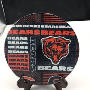Handmade Chicago Bears Round Glass Cutting Board W/ Easel